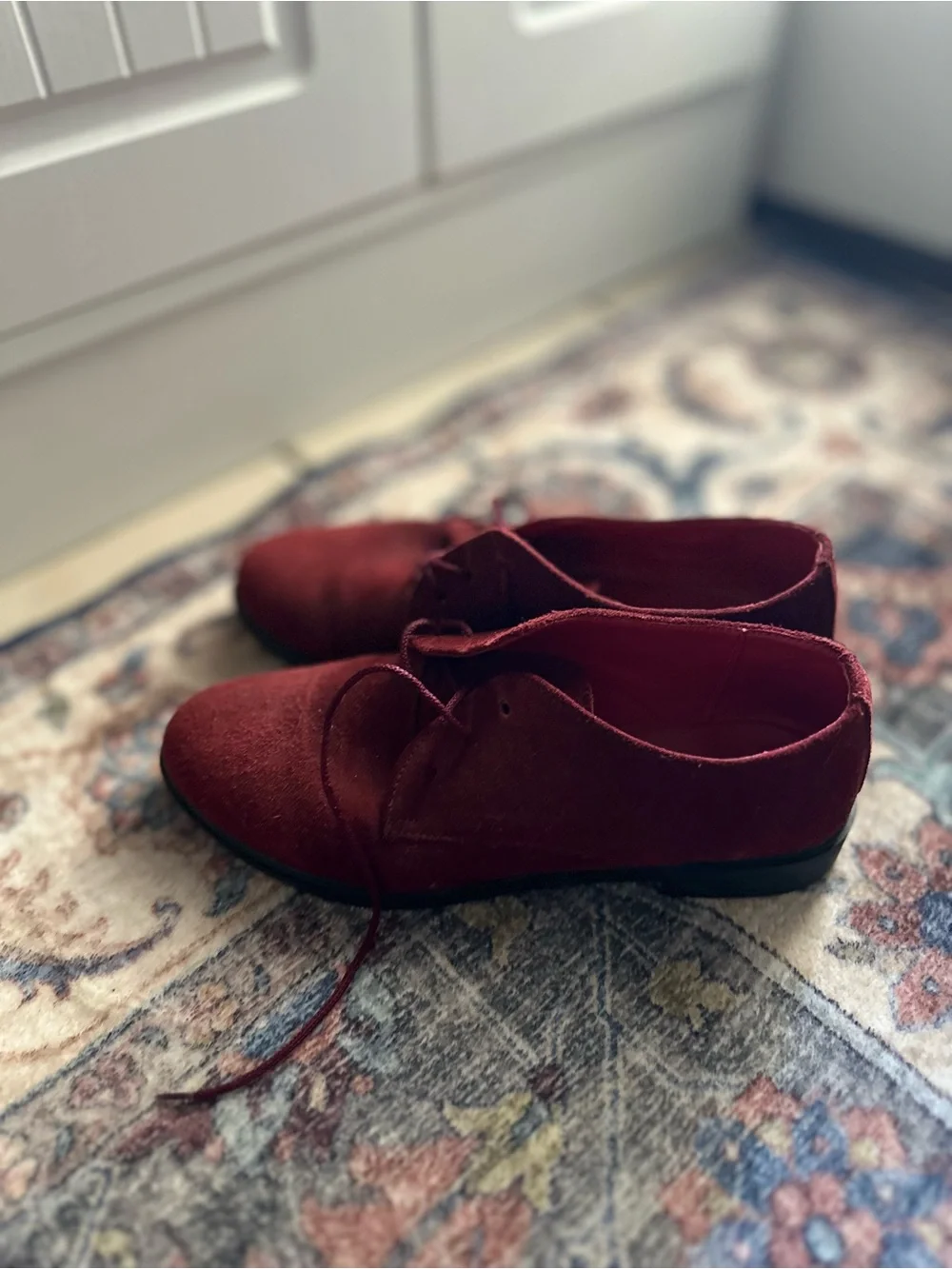 Women's Burgundy Suede Lace-Up Oxfords - Picture 2 of 3